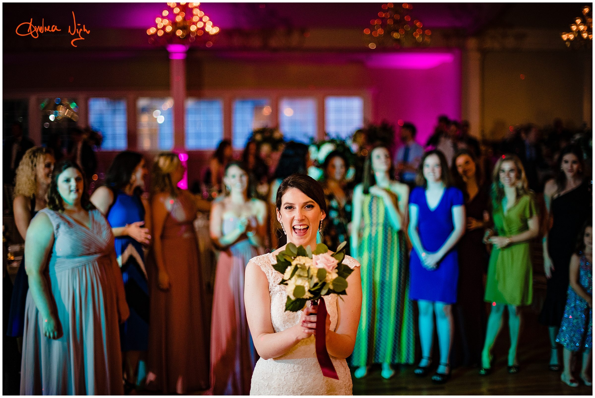 The Hawthorne House wedding photography - bouquet toss