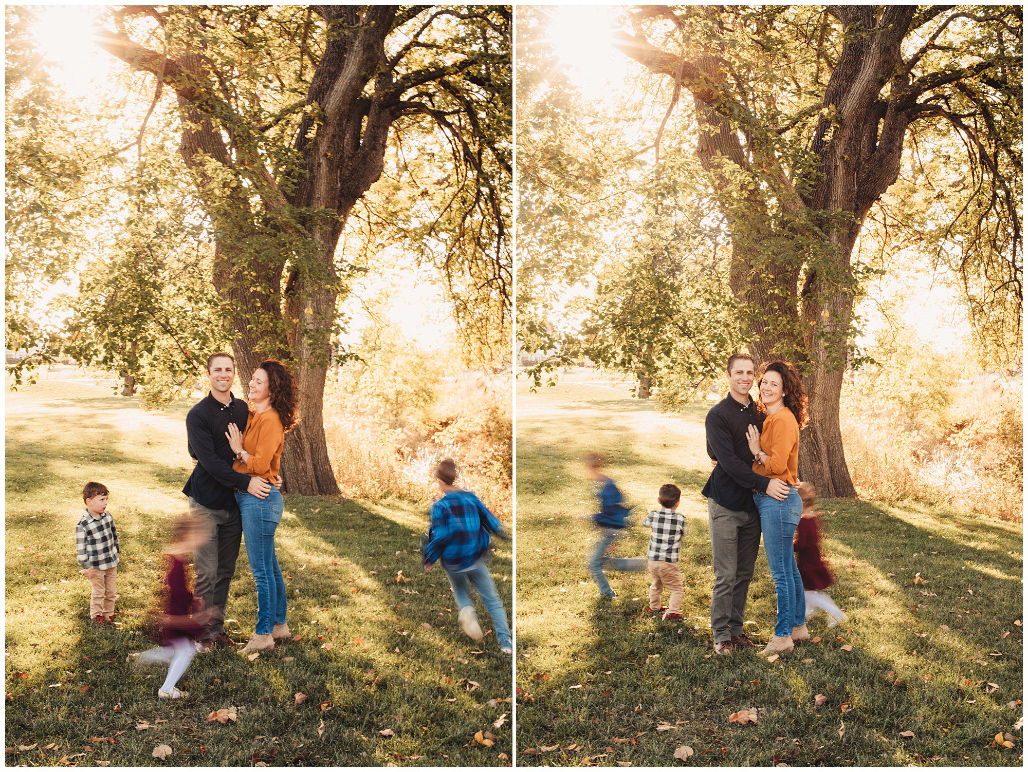 Documentary style family photography session at Meadowbrook Park in Kansas, capturing relationships and connections with each other.