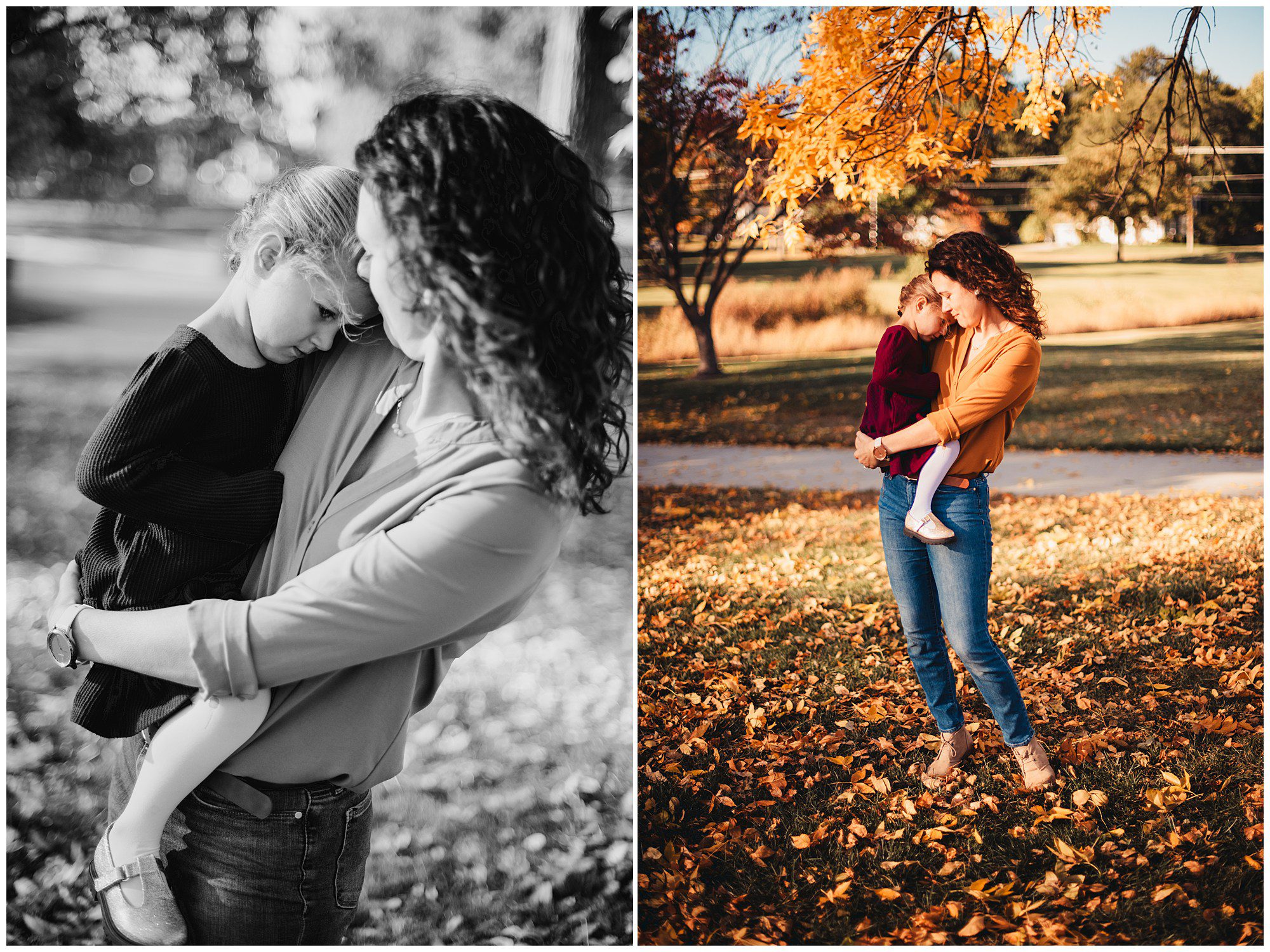 Documentary style family photography session at Meadowbrook Park in Kansas, capturing relationships and connections with each other.