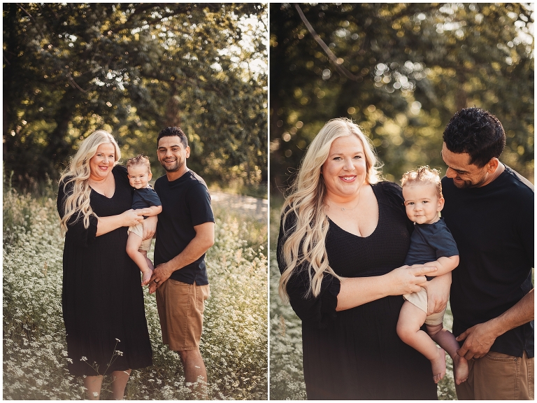 Family portrait session among the White Wildflowers at Shawn Mission Park