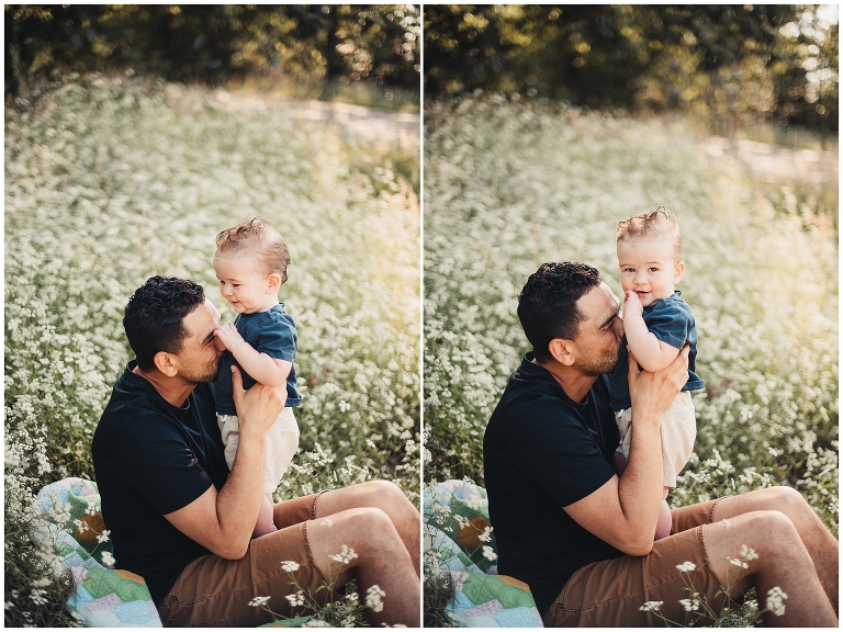 Father and son portraits among White Wildflowers