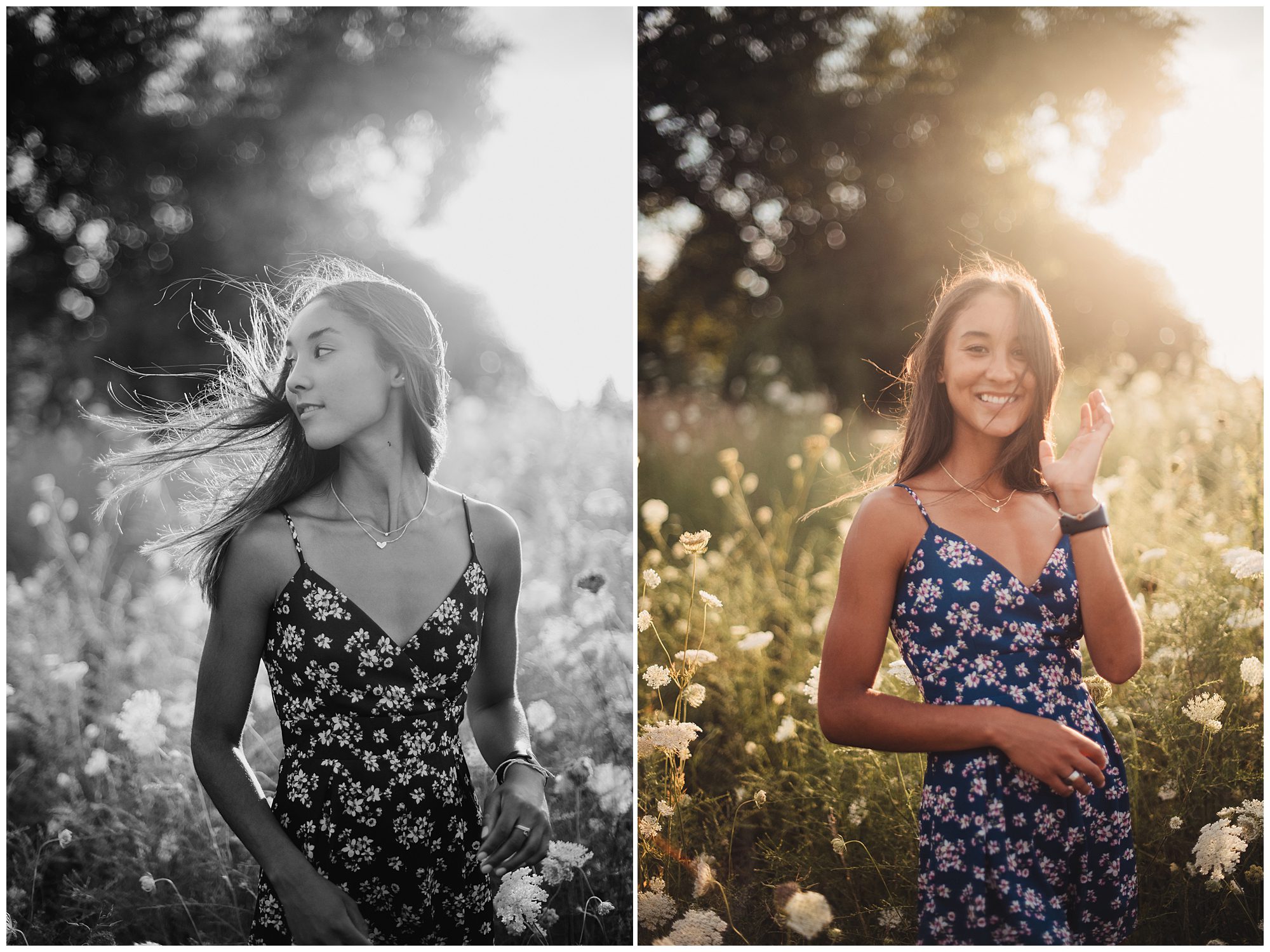 Sundrenched senior photos in a Kansas wildflower field