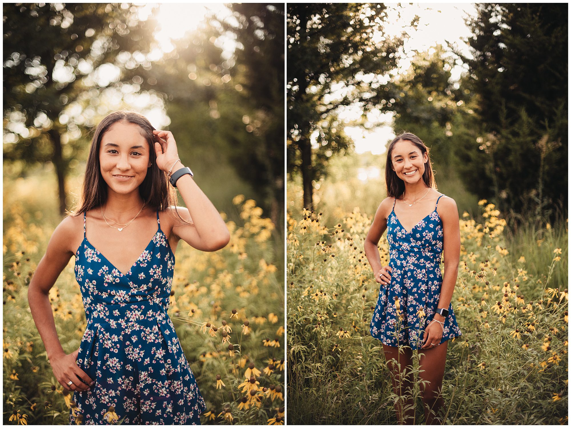 Kansas Senior pictures in Yellow wildflowers at The Museum at Prairie Fire