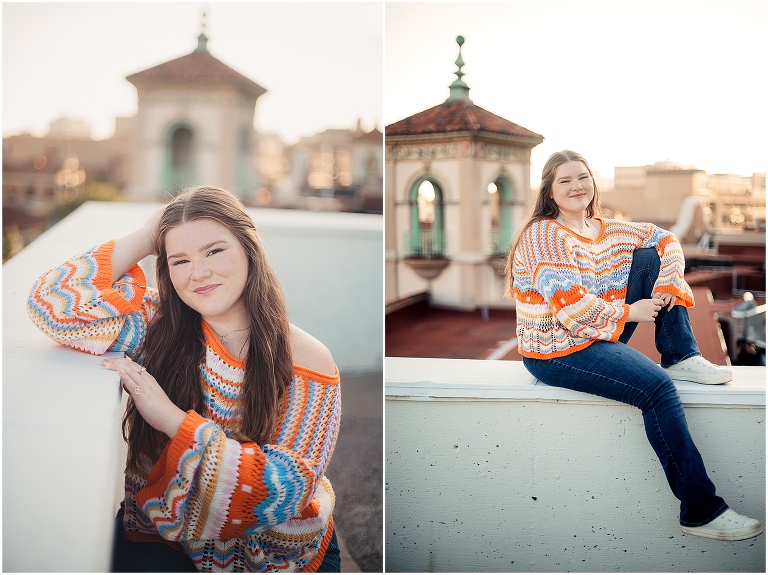 KC plaza senior pictures on rooftop