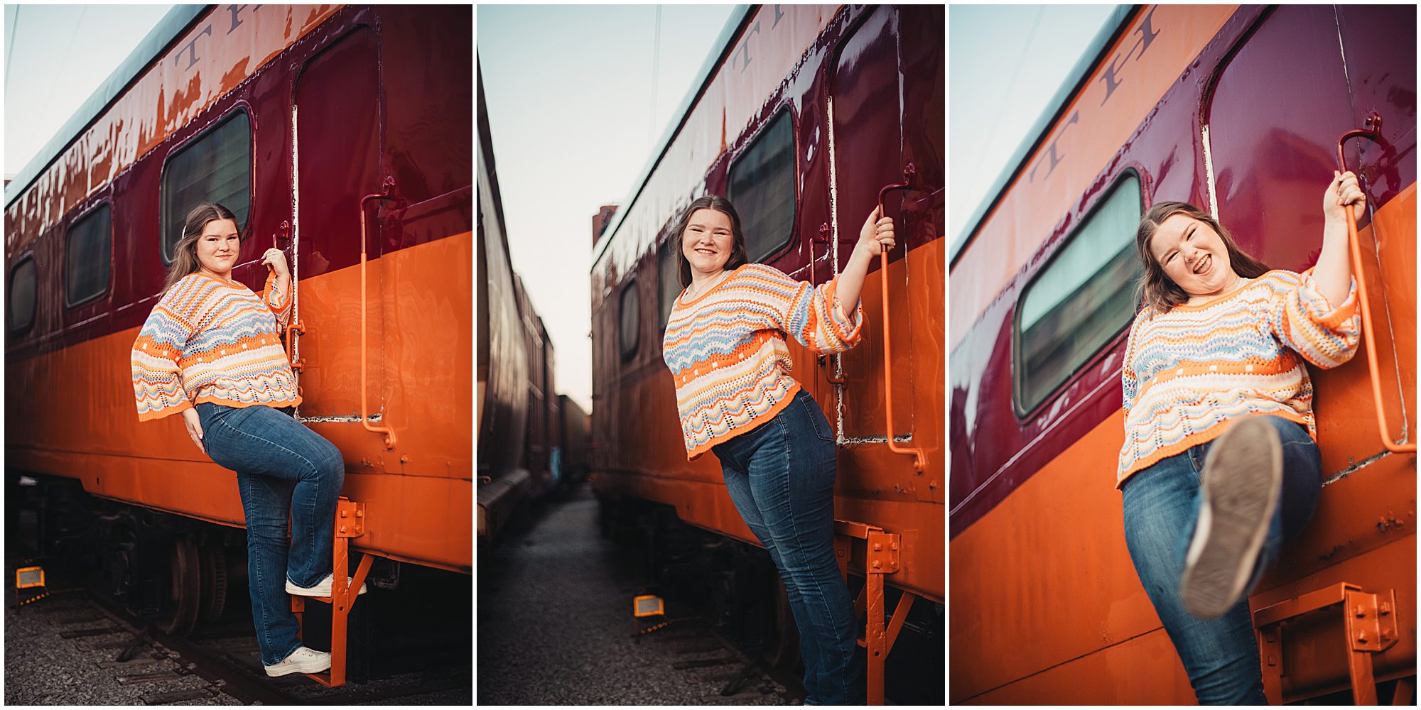 Vintage Orange train car senior session