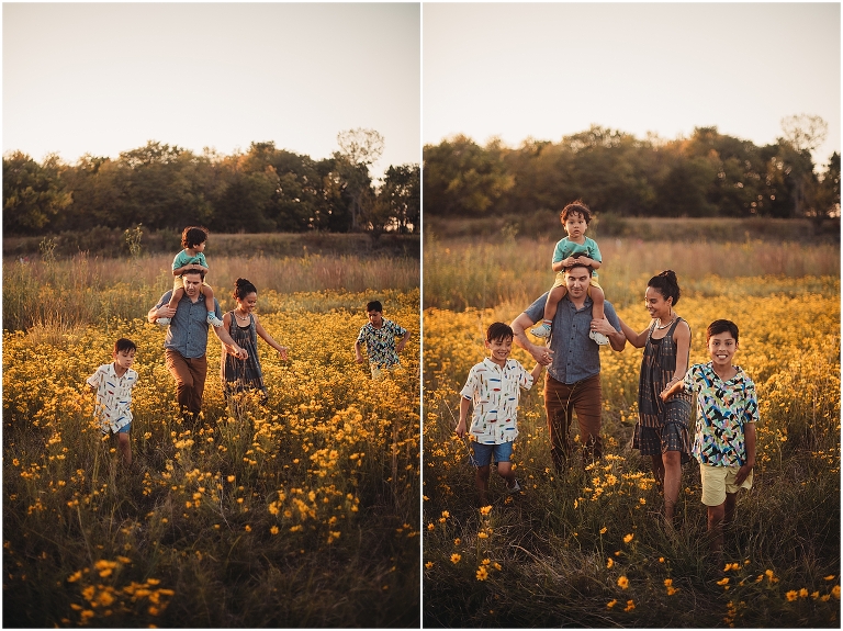 family portrait session in a Kansas Field full of wildflowers 