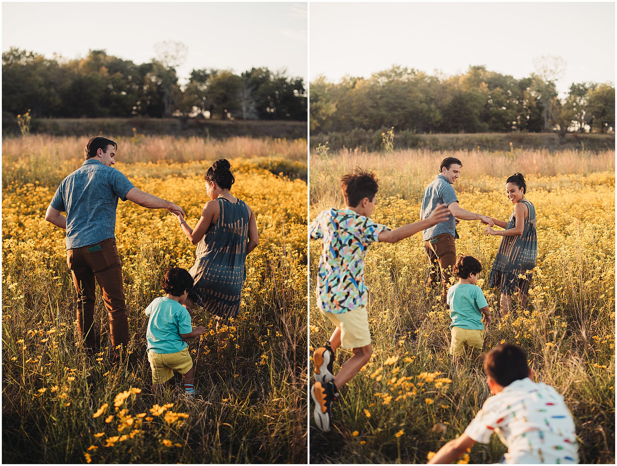 family portrait session in a Kansas Field full of wildflowers 