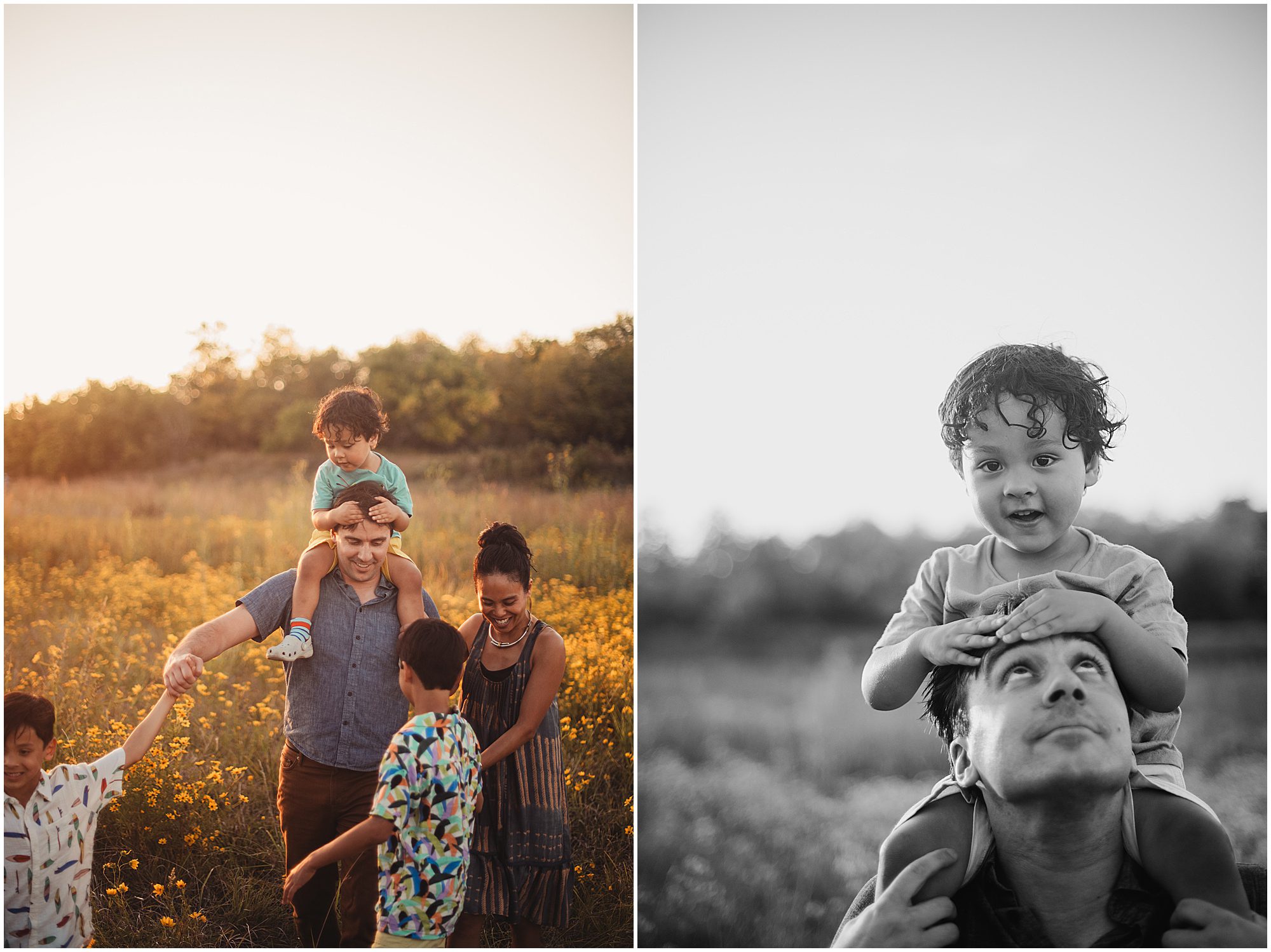 family portrait session in a Kansas Field full of wildflowers 