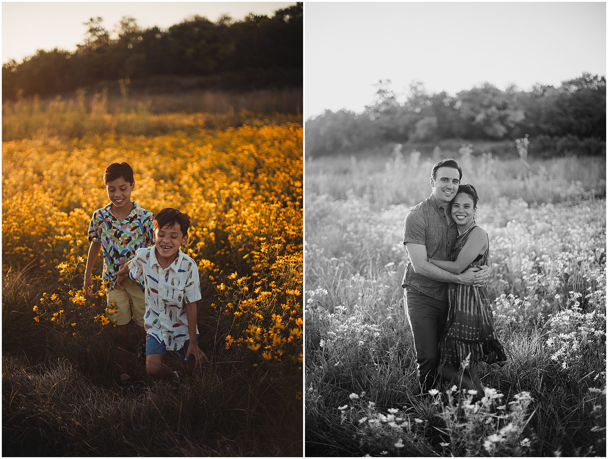 family portrait session in a Kansas Field full of wildflowers 