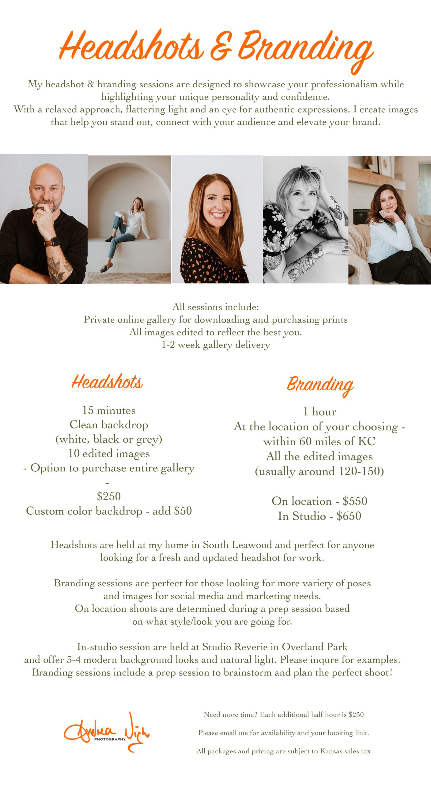 Andrea Nigh photography headshot and branding prices