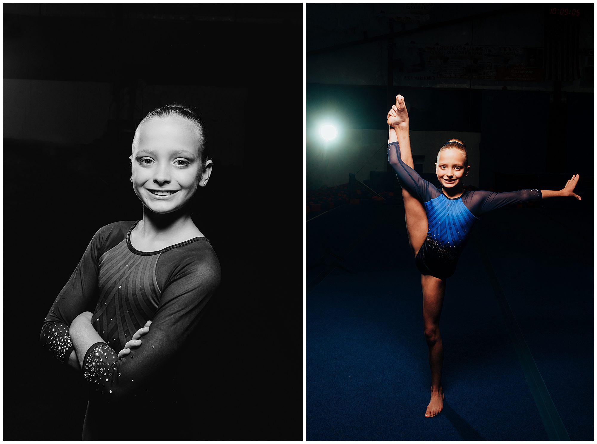 a young gymnast poses for photos