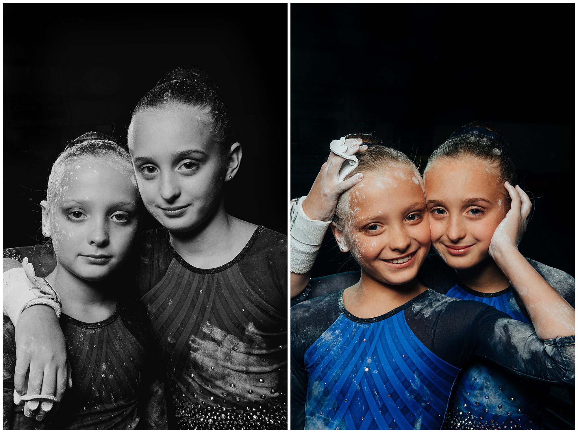 sisters pose for stylized gymnastics portraits